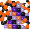 143 Pcs Halloween Balloons Garland Arch Kit & Double Sided Black Orange Purple Foil Square Balloons Wall Backdrop, Balloons Tunnel for Birthday Baby Shower Halloween Party Decorations