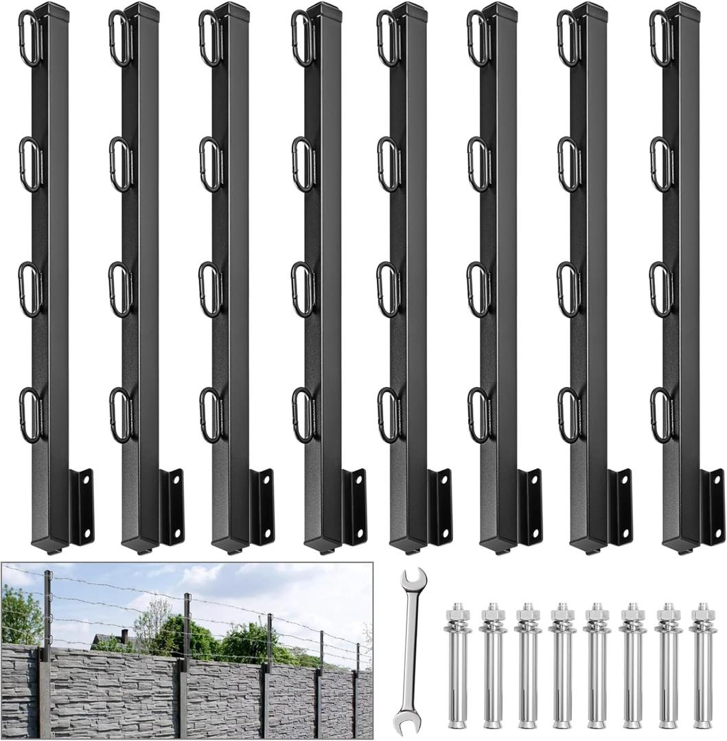 8 Pack Post Extender, 23.5" Barbed Wire Extend Arm for Outdoor Fences to Increase Height, Protect Privacy and Pets Jumping Off (With Bolts for Concrete Wall)
