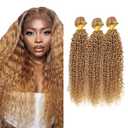 Honey Blonde Bundles Color #27 Kinky Curly Bundles Human Hair 8A Grade Brazilian Virgin Hair 12 14 16 Inch Soft And Shiny Hair Extensions