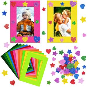 Jetec 24 Pieces Colorful Felt Photo Frames Holiday Picture Frames and 50 Pieces Colorful Glitter Foam Stickers for Home and Office Decoration 4 x 6 Inch Photos