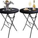 32in Cocktail Table, Folding Round High Top Indoor Outdoor Use, Foldable Bar Height Table for Parties and Commercial Events (Black, 2 Pcs)