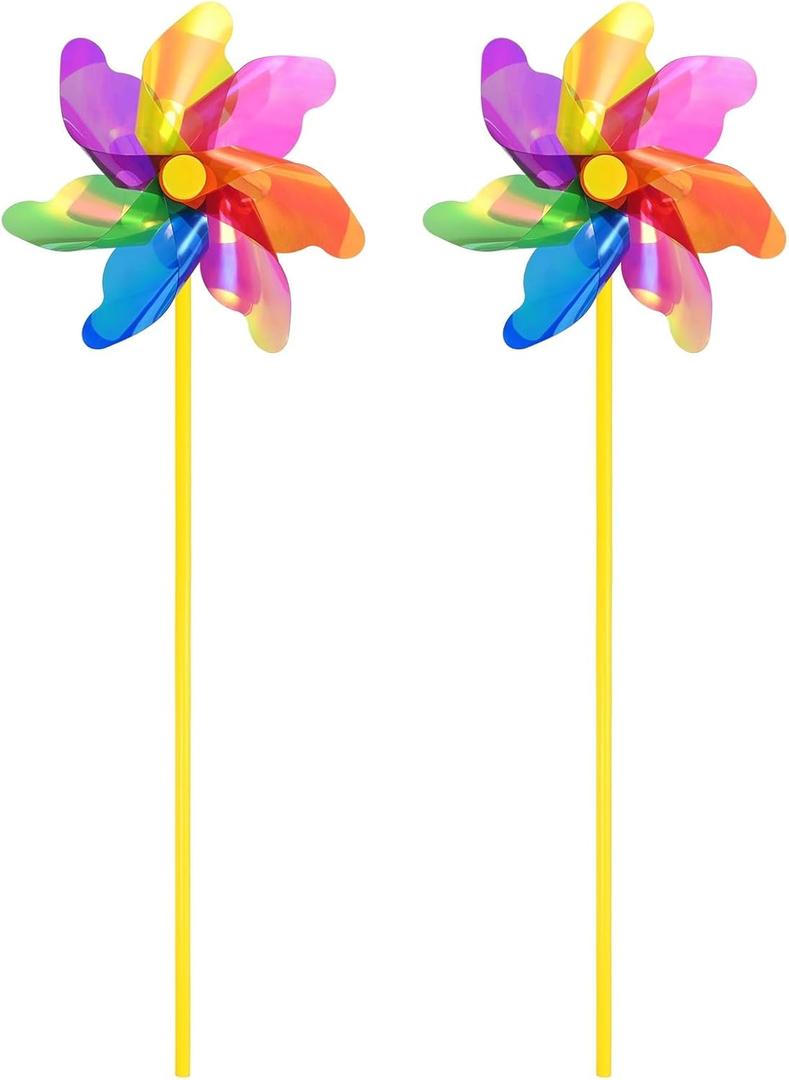 M METERXITY 2-Pack Rainbow Pinwheels, 19.7 Inch Plastic Wind Spinners Outdoor Flower Windmill for Party Decorations/Yard/Garden, Toy Wind Spinners [Colorful]