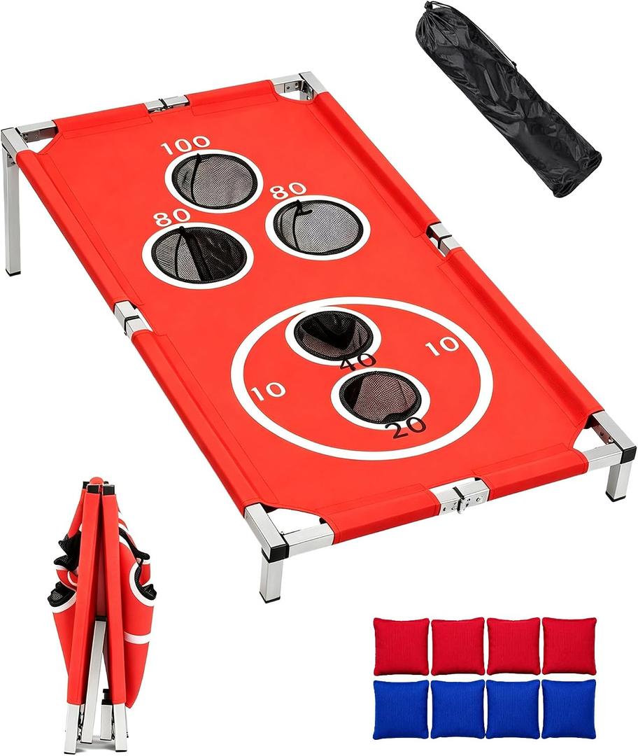 Cornhole Board Set, 4 × 2 Ft Portable Bean Bag Toss Game for Backyard