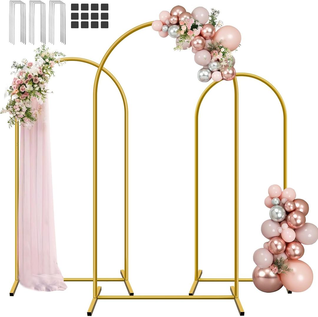 Hemmotop Metal Arch Backdrop Stand Set of 3, 6ft, 6.6ft, 7.2ft Wedding Arch Frame for Backdrop, Balloons, Flowers, Garden Dcor, Gold Arched Stand for Birthday, Baby Shower, Graduation Party, 3 Pieces