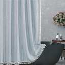 Colorigan Boho Farmhouse Shower Curtain - 72x84 Inches Soft Fabric Shower Curtain Set with Tassel, Water Repellent Cloth, Modern Bohemian Chic Country Bathroom Shower Curtains (Blue)