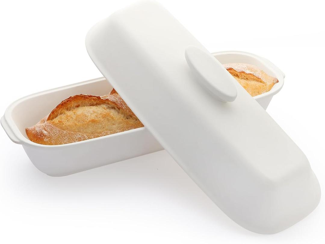 Ceramic Loaf Pans for Baking Bread,Unglazed Stoneware Bakeware for Baking Homemade Loaves, Square Bread Baker with Lid for Oven,Easy to Clean, Large