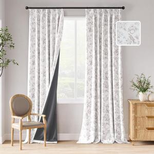 jinchan Pinch Pleated 95% Blackout Floral Curtains, Taupe 96 Inch, Room Darkening Drapes with Thermal Insulation, 2 Panels Curtains for Bedroom Living Room, Blackout Printed Flower Curtain