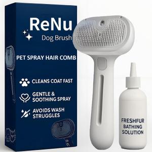 3-in-1 Self-Cleaning Steamy Pet Brush for Dogs & Cats, Fresh Fur Shower Brush That Removes Loose Hair, Reduces Shedding, Grooming Tool for Long & Short Hair, Wet or Dry Use (White)