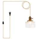 Plug in Pendant Light, Clear Cube Glass Shade Hanging Lamp, 14Ft Industrial Pendant Light for Basement, Dinning Room and Bedroom Minimalism Glass Pendant Lights Kitchen Island