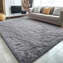 OLANLY 5x6 Area Rugs for Living Room Bedroom, Machine Washable Soft Fluffy Shaggy Bedside Rug, Indoor Floor Carpet for Kids Girls and Boys, Dorms, Nursery Rooms, Home Decor Aesthetic, Light Grey