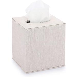 Sumnacon Square Linen Tissue Box Cover - Stylish Cube Tissue Box Holder with Magnetic Bottom, Decorative Tissue Box for Vanity Toilet Tank Dresser Night Stand Table Countertop Office Car, Beige