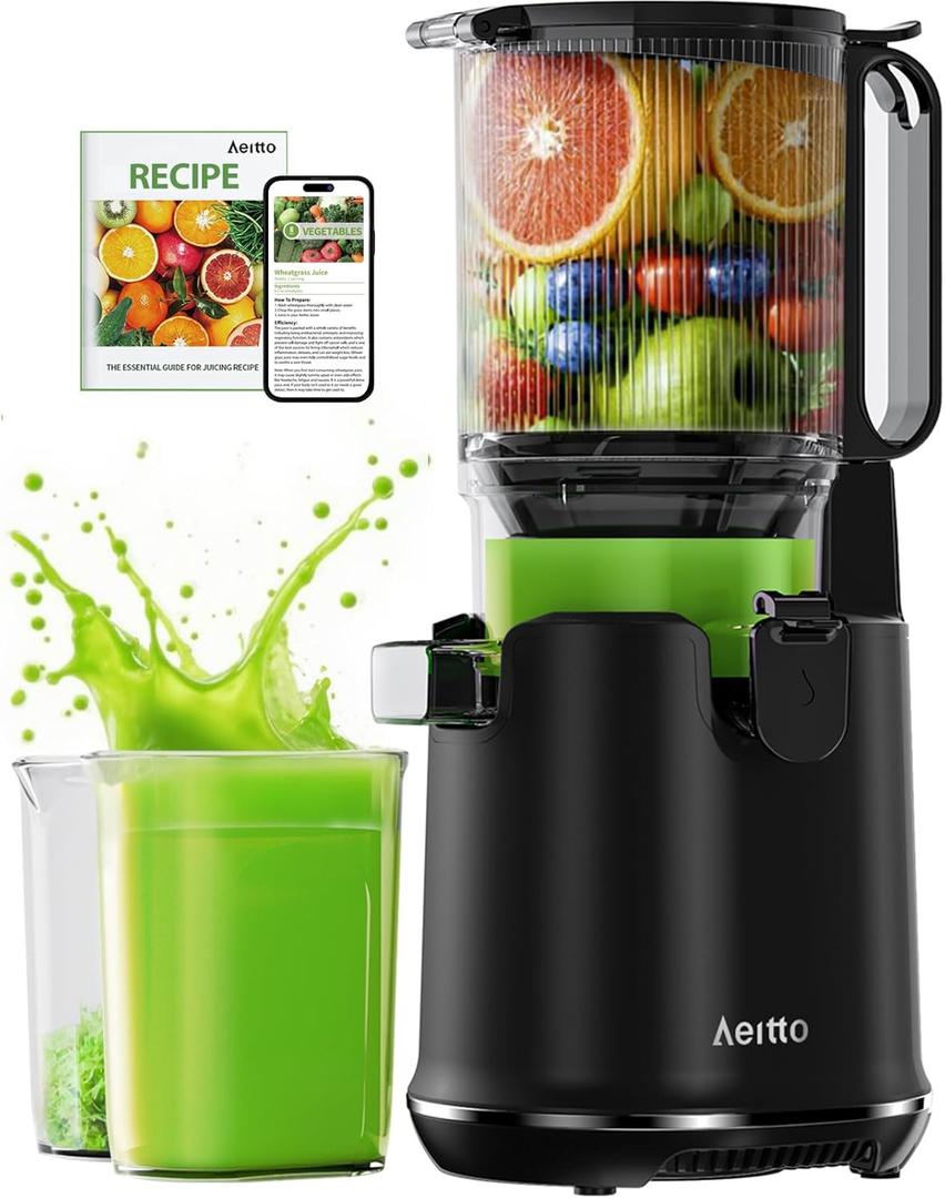 Aeitto Cold Press Juicer, 5.3" Extra Wide Feed Chute, Juicer Machines for Whole Vegetables & Fruits, 1.7L Large Capacity, High Juice Yield,Slow Masticating Juice Extractor,Self Feeding,Easy to Clean