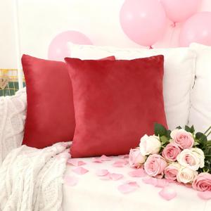 Home Brilliant Red Throw Pillow Covers Modern Accent Velvet Pillow Covers for Couch Bed Room Wedding Party Valentine's Day, Set of 2 (45x45cm, 18x18 inches), Ruby Red