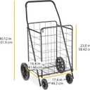 Whitmor Extra Large Utility Foldable Shopping Cart with Wheels, 100 Lb Capacity, Heavy Duty Grocery Cart with Steel Frame, Foam Handle, Rolling Collapsible Utility Trolley for Grocery, Laundry, Black