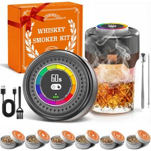 Electric Whiskey Smoker Kit with Adjustable Smoke Control (060s), Cocktail Smoker Kit with 6 Wood Chips, No Butane Needed, Old Fashioned Smoker Kit, Bourbon Gifts for Men, Wood Grain
