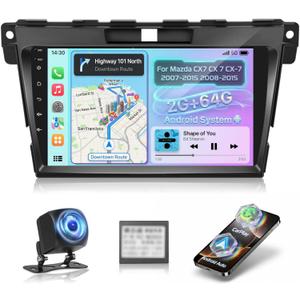 [2+64G] Android Stereo for Mazda CX7 CX 7 CX-7 2007-2015 - Wireless Apple CarPlay and Android Auto, 9 inch Touchscreen Mazda CX7 Radio - 5G,WiFi,GPS, Mirror Link + AHD Backup Camera + Canbus