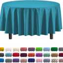 Exquisite 12-Pack Premium Plastic Tablecloth Pack of 12 Premium Plastic Tablecloth 84 Inch Round Table Cover - Turquoise