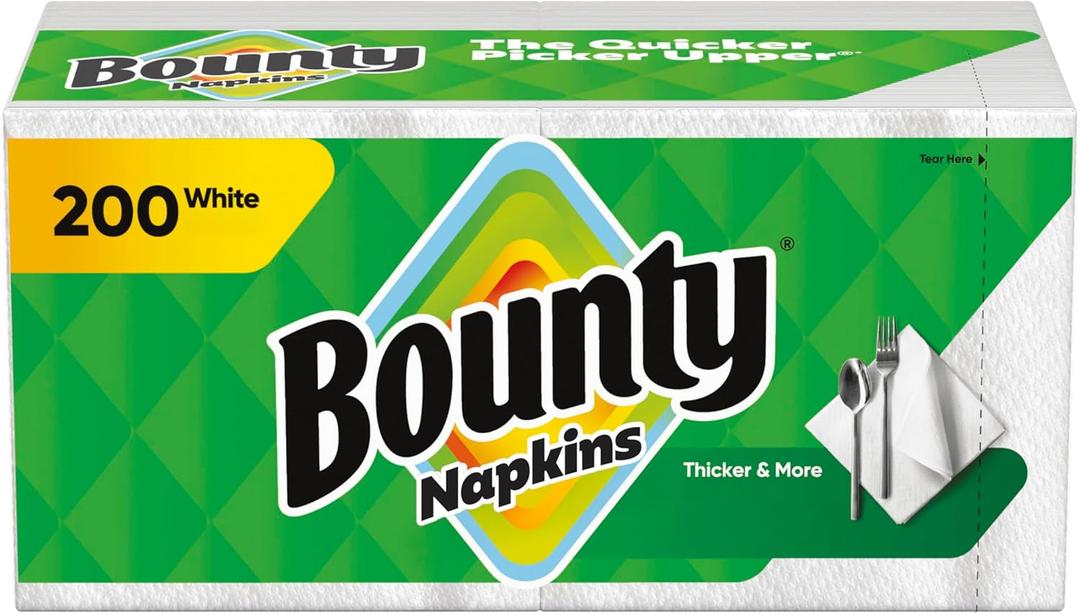 Bounty Paper Napkins, White, 200 Count, Packaging may vary (light green and white)