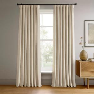 HPD Half Price Drapes Signature Velvet Thermal Blackout Curtains for Living Room 84 Inch Long (1 Panel) Rod Pocket Insulated Blackout Curtains for Bedroom Window Curtains, 50W x 84L, Alabaster Beige