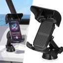 Tellegloww 1 Pack Boat Phone Holder, Marine Cell Phone Holder with Sunshade, Black 360 Degree Adjustable Suction Cup, Smartphone Accessory for Boat Rail, Car, Cycling, Pontoon and Outdoor Use