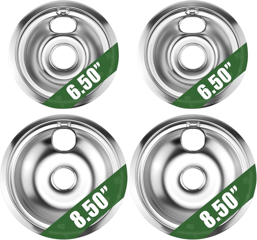 Silver G-E Electric Stove Drip Pans GE68C G-E Range Drip Pans Bowls-4 Packs 2 X 6" and 2 X 8", Burner Drip Pans Compatible for G-E Stove Drip Pans and Hot-Point etc Electric Ranges by MIFLUS