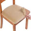 Smiry Velvet Seat Covers for Dining Room Chair Set of 2, Stretch Fit Removable Washable Chair Seat Cushion Protector Slipcovers with Ties, Beige