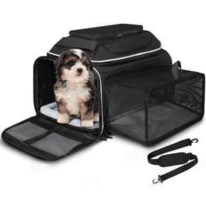 Petskd Top and Side Expandable Pet Carrier 18x11x11 Inches Delta United Airline Approved, SoftSided Carrier for Small Cats and Dogs with Locking Safety Zippers and AntiScratch Mesh(Blue)