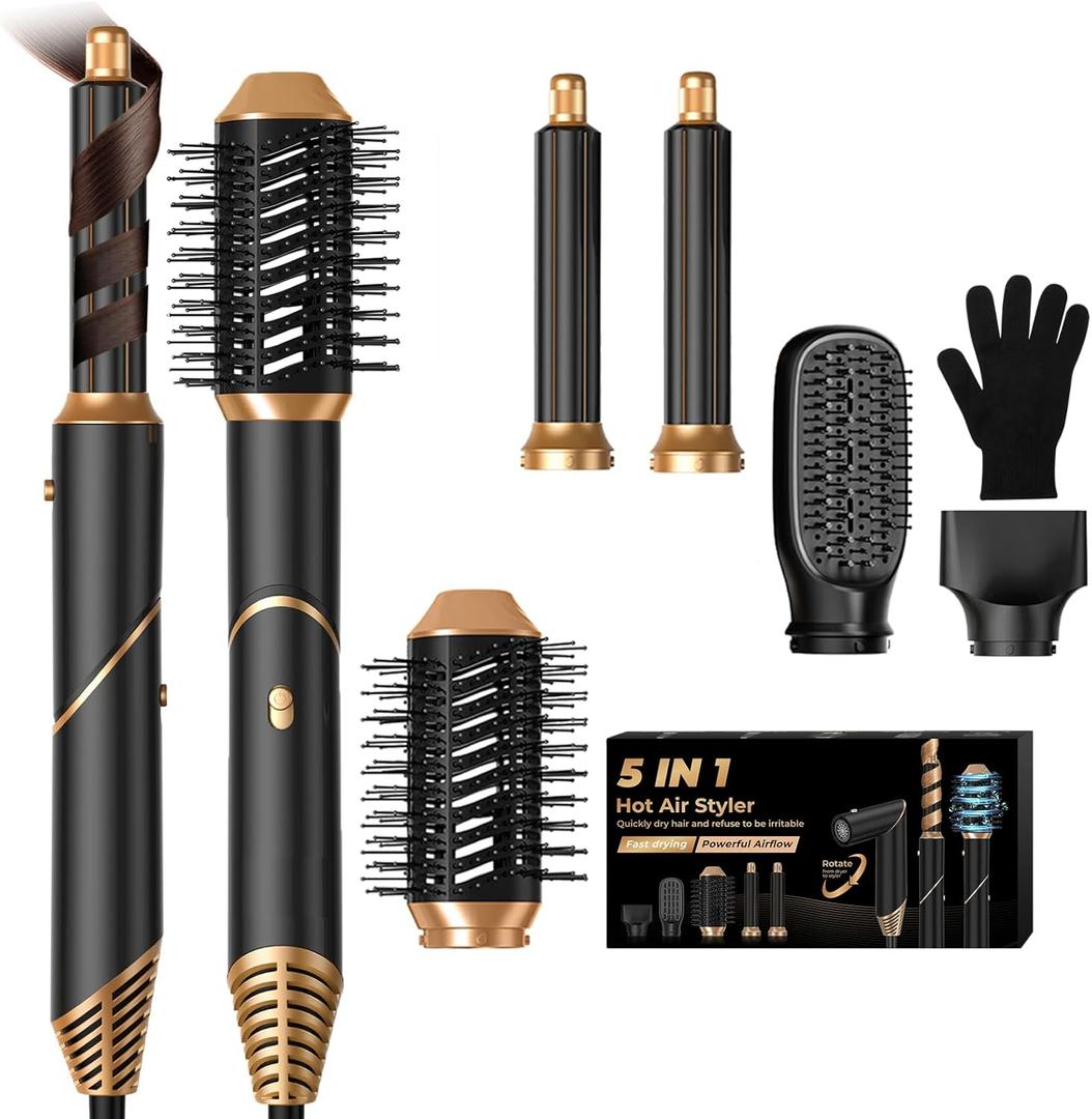 Hair Dryer Brush with Detachable Air Styler,5 in 1 Negative Ionic Magic Hair Styler, Hot Air Brush for Women Volumizer, Straightener, Drying