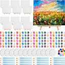 Qilery 12 Set Acrylic Paint Kit Mini Stretched Canvas with Easel, Acrylic Paints Strips, Brushes, Palette, Art Set for Adults Birthday Party Favors (8 x 10 Inch)