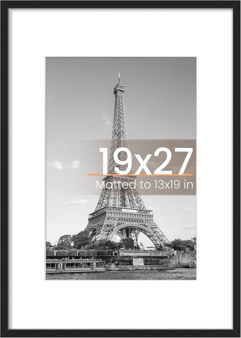 upsimples 19x27 Poster Frame, Display Pictures 13x19 with Mat or 19 x 27 Without, Wall Hanging Puzzle Frames, Black, 1 Pack