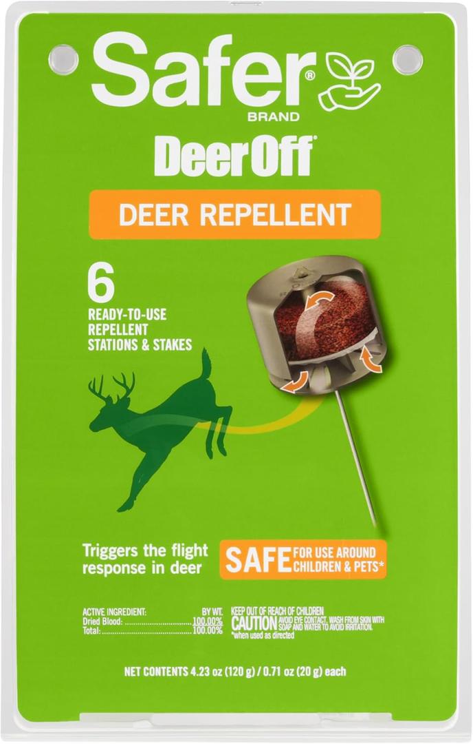 Safer Brand Deer-Off Deer Repellent Stations - 6 Waterproof Repelling Stakes for Gardens and Lawns - All Season Protection - 5962 - 6 Pack (4.23 Oz.)