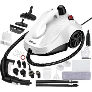 Steam Cleaner, Heavy Duty Canister Steamer with 23 Accessories, Steam Mop with 5M Extra-Long Power Cord for Home Floor Cleaning, Grime,Grease,Grout,l, Upholstery, Car Detailing,White, Large