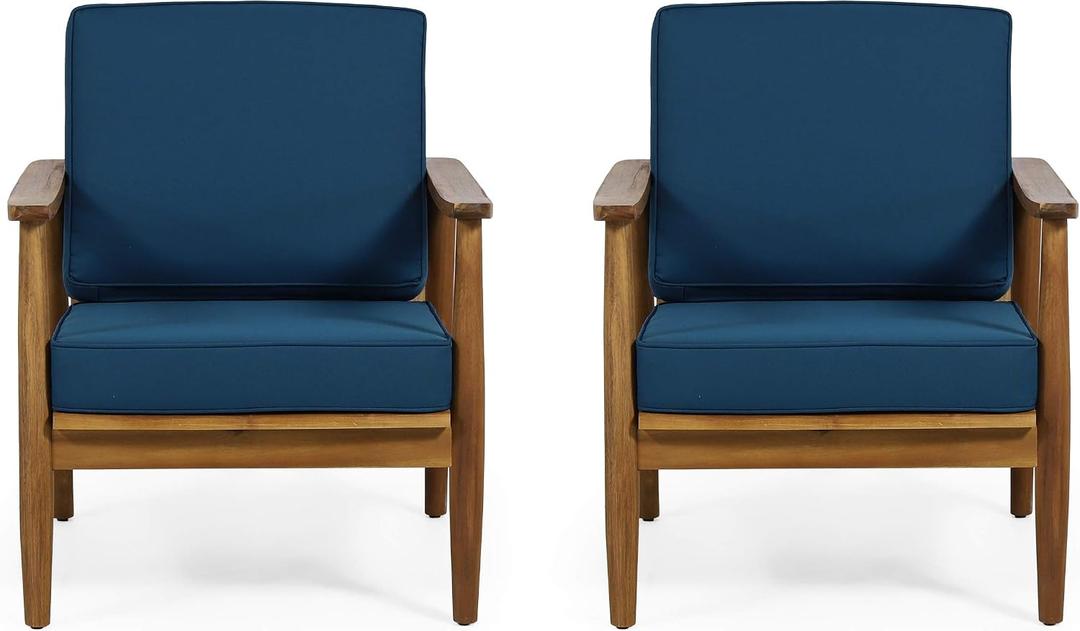 Willowbrook Outdoor Club Chair with Cushion - Acacia Wood - Teak (Set of 2)
