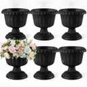 6 Pack Plastic Black Urn Planters, 12'' x 10'' Front Porch Decor