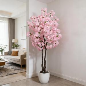 BINCUE Artificial Pink Cherry Blossom Tree Fake Tree Cherry Blossom Decor Fake Flowers Faux Flowering Tree Pink Flowers Floral for Indoor Outdoor Room Home Decor Spring Gift 6FT