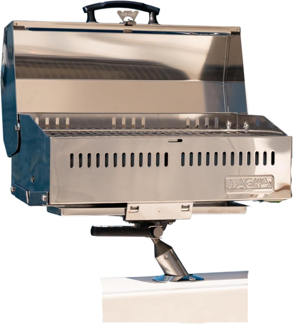 Magma Cabo Grill - Marine-Grade Stainless Steel Barbecue Grill for Boats - Portable Propane Gas with 9x18 Grilling Surface - Heat-Resistant Handle, Fold-Away Legs - Ideal Boat Accessory