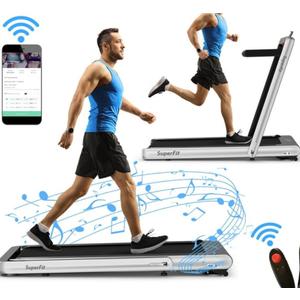 SuperFit 4.75HP 2 In 1 Folding Treadmill W/Remote APP Control Silver