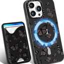 Toycamp for iPhone 13 Pro Case - Compatible with Magsafe Credit Card Holder Wallet Magnetic Cute Women Teen Girls Kawaii Girly Unique Black Butterfly Design Phone Cover for iPhone 13 Pro