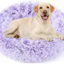 NOYAL Calming Donut Dog Bed for Small to Medium Dogs & Cats - Plush Faux Fur Anti-Anxiety Pet Bed with Machine Washable Cover & Non-Slip Base (Medium 23.6'', Gradient Purple)