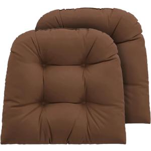 Outdoor Chair Cushions Set of 2, 22x22x4 Inch Seat Pads with Ties for Patio Wicker Chairs Garden Dining Chair, Indoor Outside Use, Fade-Resistant & Waterproof, Brown