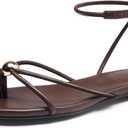 Strappy Flat Sandals for Women Comfortable Open Toe Ankle Strap Thong Sandals Summer Beach Dressy Shoes, Size 7.5