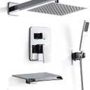 8 Inch Shower Faucet Set, Rainfall Shower System with High Pressure Handheld Shower Head, Bathroom Mixer Shower Set Wall Mounted Shower Faucet Rough-in Valve and Trim Kit, with Tub Spout