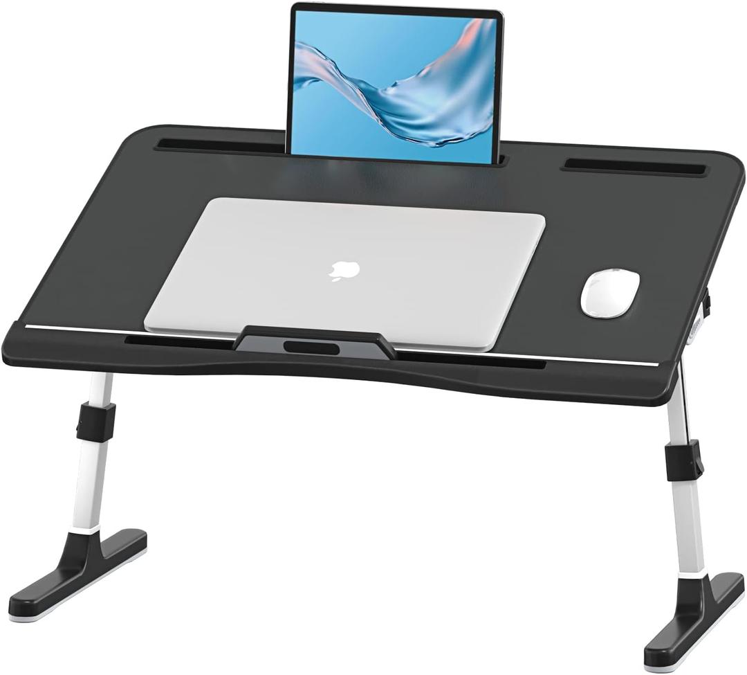 KLEAR Foldable Laptop Bed Tray Desk, Adjustable Laptop Bed Table with Heights and Angles, Upgraded-Sturdy Laptop Lap Desk for Bed/Sofa/Couch/Floor, Lap Tablet Desk (NO Drawer,Black)