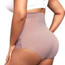 High Waisted Shapewear Panties for Women Plus Size Seamless Lace Briefs Tummy Control Underwear No Show Under Dresses Daily Wear Purple Red Brown 3XL (XXXL)
