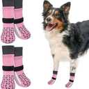 SCENEREAL Anti Slip Dog Socks for Hot Pavement to Prevent Licking Paws, Long Sporty Style Reflective Dog Grip Socks for Hardwood Floors, Dog Shoes Booties&Paw Protector for Large Senior Dog, Pink L
