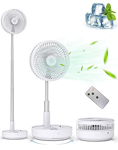 Primevolve Portable Oscillating Standing Fan,Rechargeable Battery Operated USB Floor Table Desk Fan with Remote, Bedroom Camping Travel Fans White 7.7"