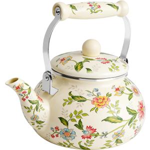 Anxingo Enamel Tea floral Kettle,Tea Kettle Pot for Stove, Top Porcelain Large Enamel Tea Kettle 2.5L,Retro Classic Design