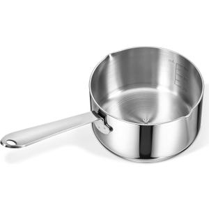 Stainless Steel Butter Warmer Measuring Pan 0.5 Quart Small Sauce Pan 18/10 Tri-Ply Stainless Steel Saucepan with Dual Pour Spouts