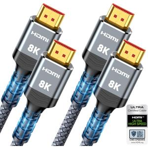 10K 8K HDMI 2.1 Cable 2-Pack 6.6FT, Highwings Certified 48Gbps Ultra High Speed Slim HDMI Cord, Support 4K@120Hz 8K@60Hz, HDCP 2.2&2.3, Dynamic HDR, eARC, DTS:X, Compatible with Roku TV/HDTV/PS5/Blu-ray (Grey)