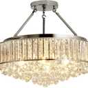 YYJLX 6 Light Modern Large Round Crystal Chandelier Chrome Semi Flush Mount Ceiling Light Fixtures E26 Ceiling Lamp for Dining Room Living Room Laundry Room Foyer Kitchen Balcony Bedroom(Silver)